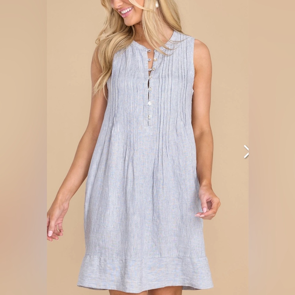 Faherty Classic ISHA  Dress Mini Blue Stripe Linen Dress  XS